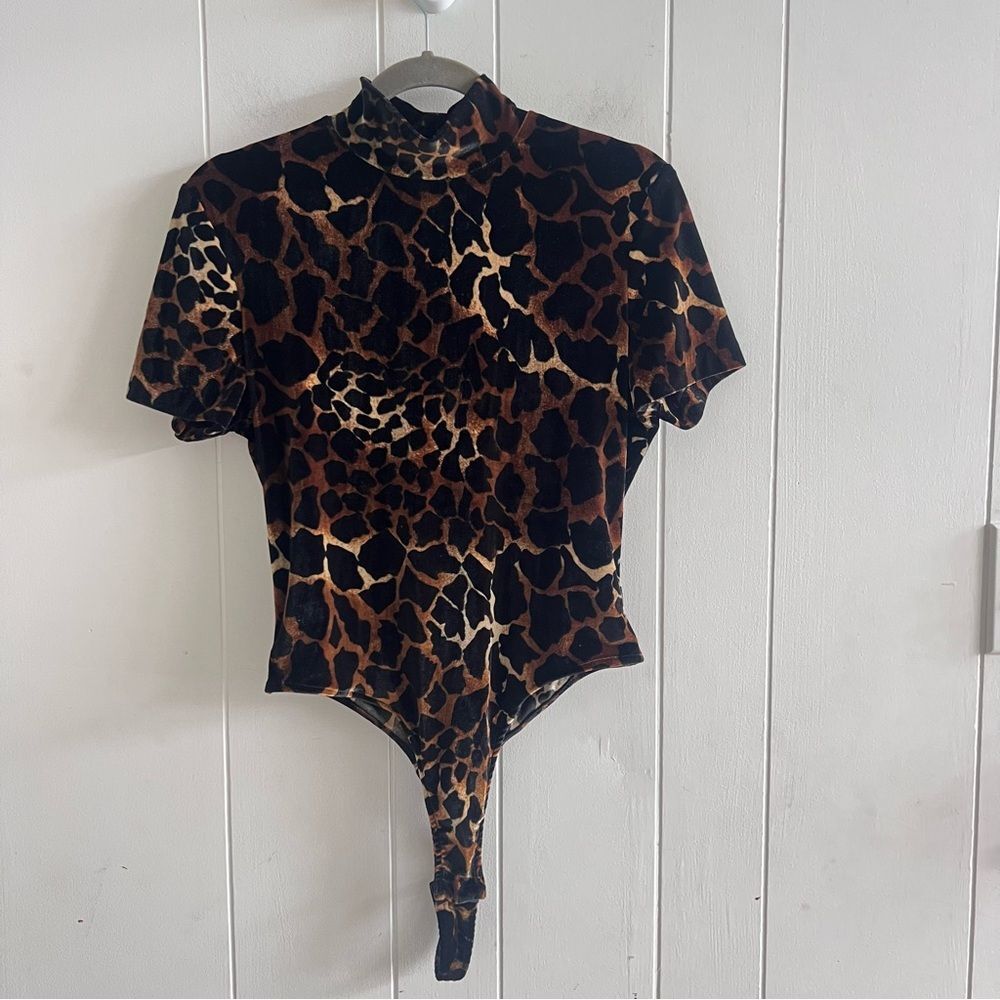 Vintage Cache Leopard Animal Print Velvet Bodysuit
